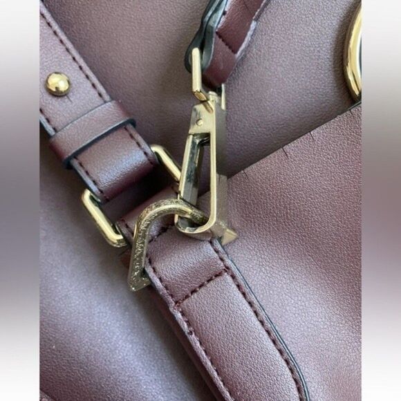 Faux Leather Purse Tote Crossbody & Shoulder Handbag Maroon Adjustable Strap - Picture 5 of 9